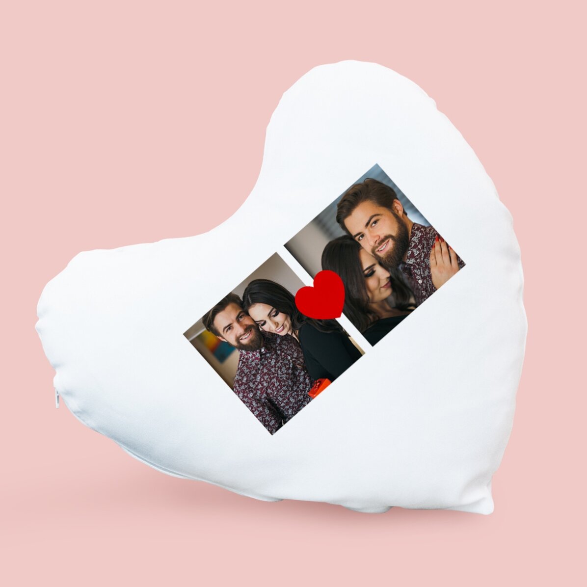 Coussin personnalisé en forme de cœur avec 2 photos