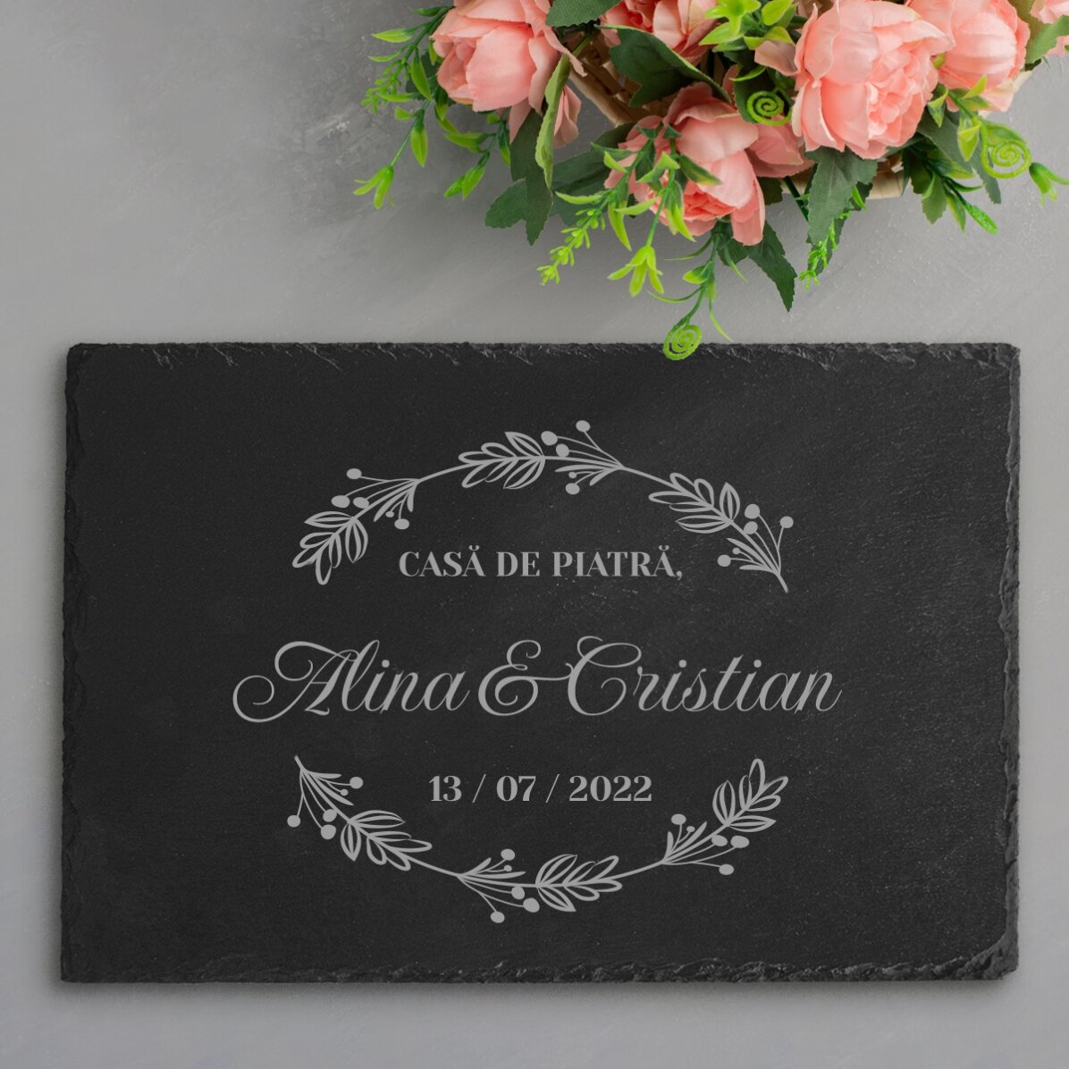 Plaque en ardoise gravée et personnalisée avec un texte - Mariage