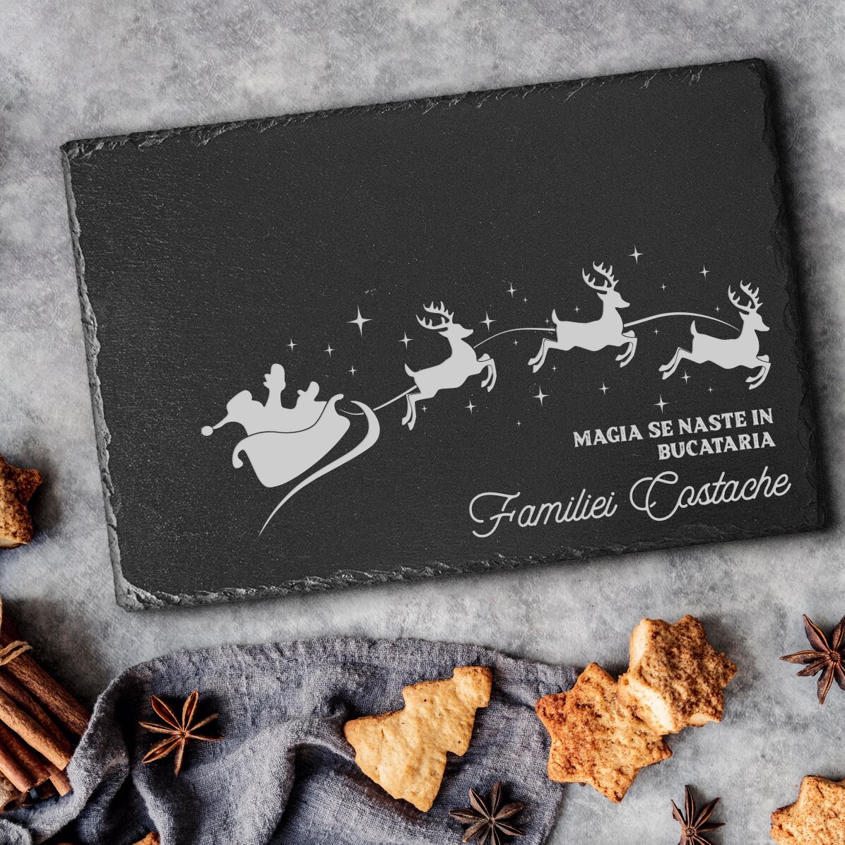 Plaque en ardoise gravée et personnalisée avec un texte - La magie de Noël