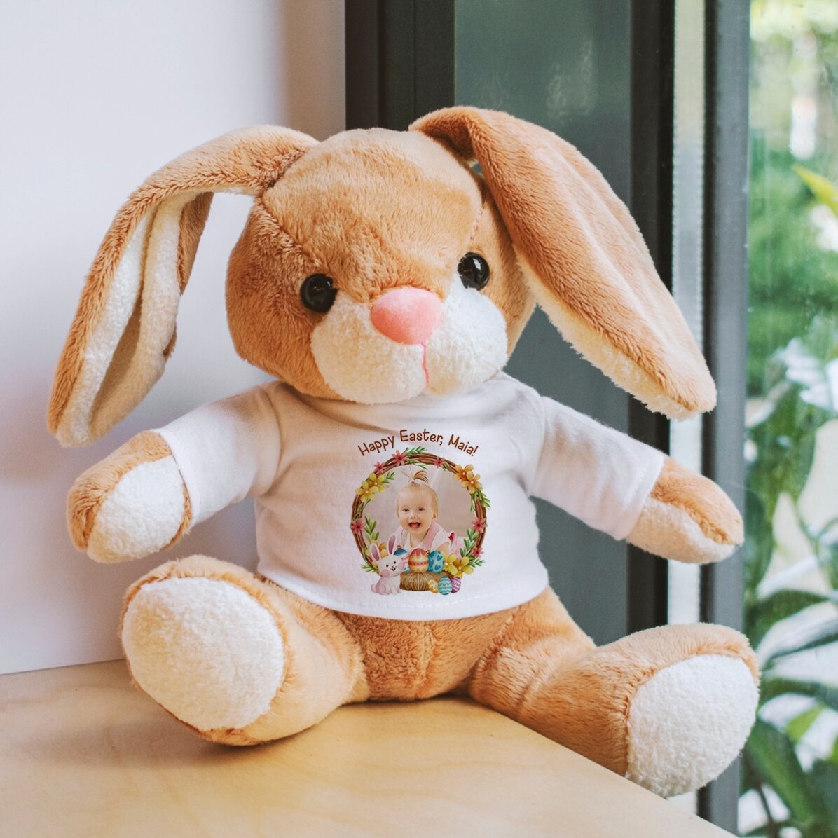 Lapin personnalisé avec une photo et un texte - Joyeuses Pâques !