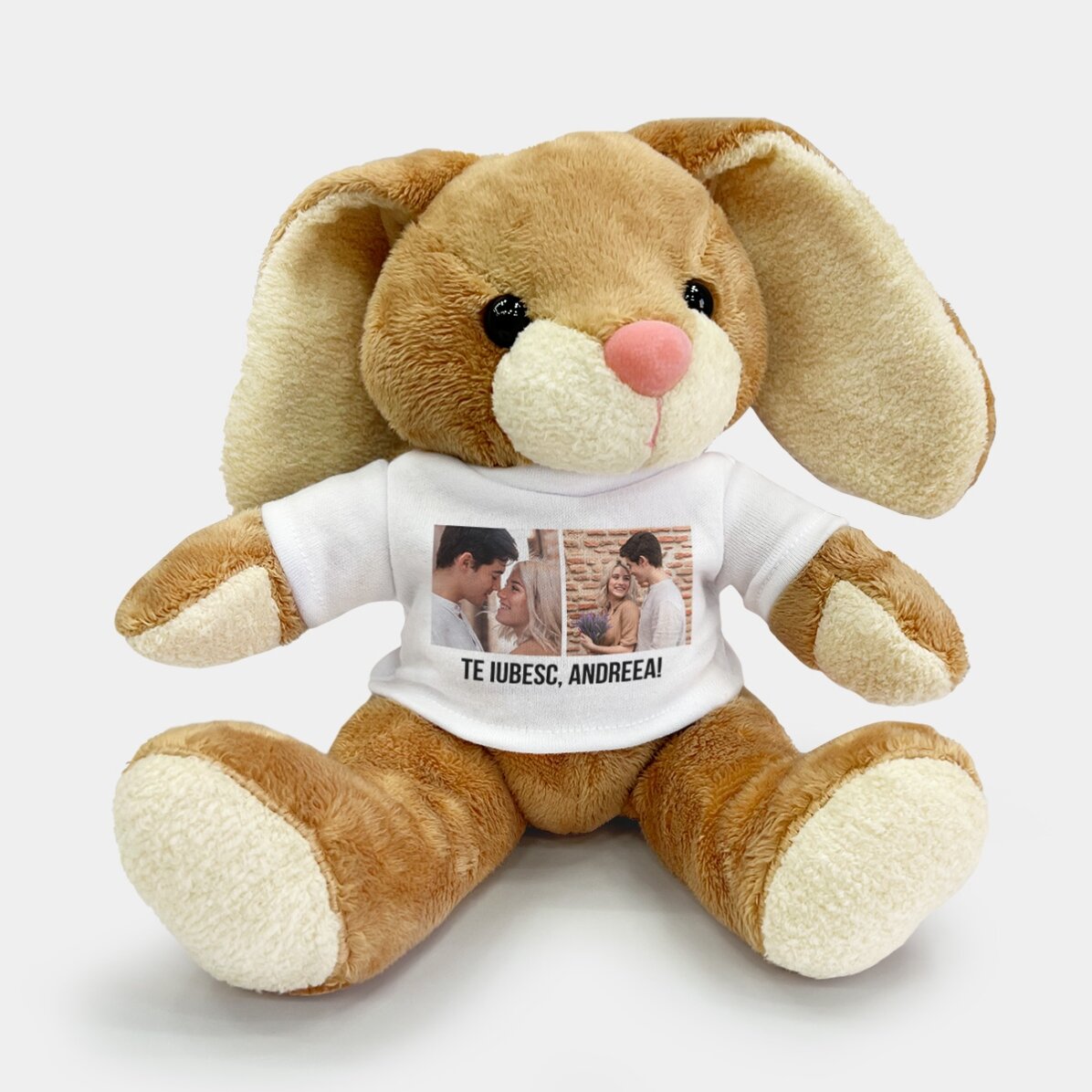 Peluche lapin personnalisée avec 2 photos et un texte