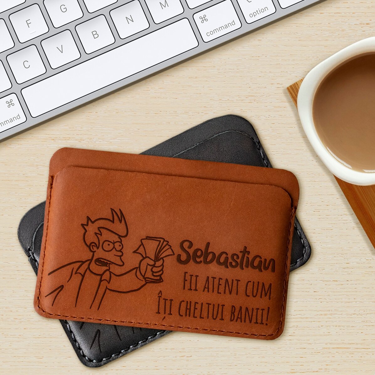 Portefeuille en cuir personnalisé avec un message et un prénom - L