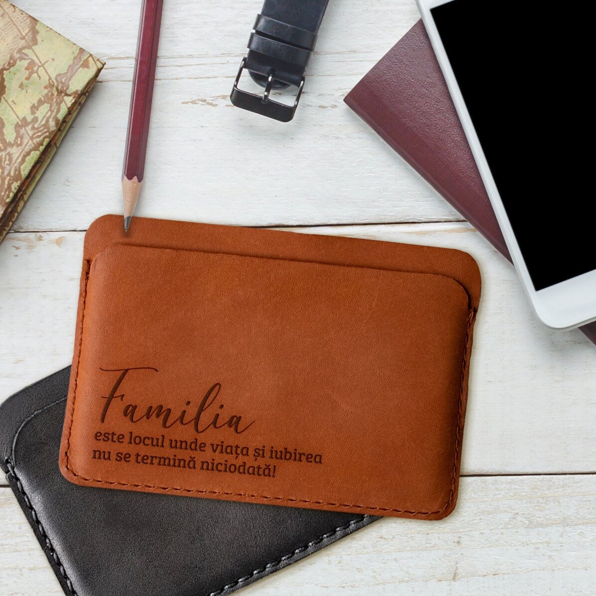 Portefeuille en cuir personnalisé avec un message - La famille