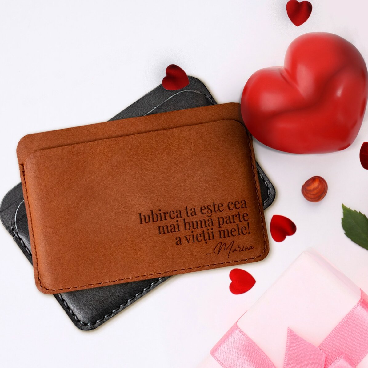 Portefeuille en cuir personnalisé avec un message et une signature - Ton amour
