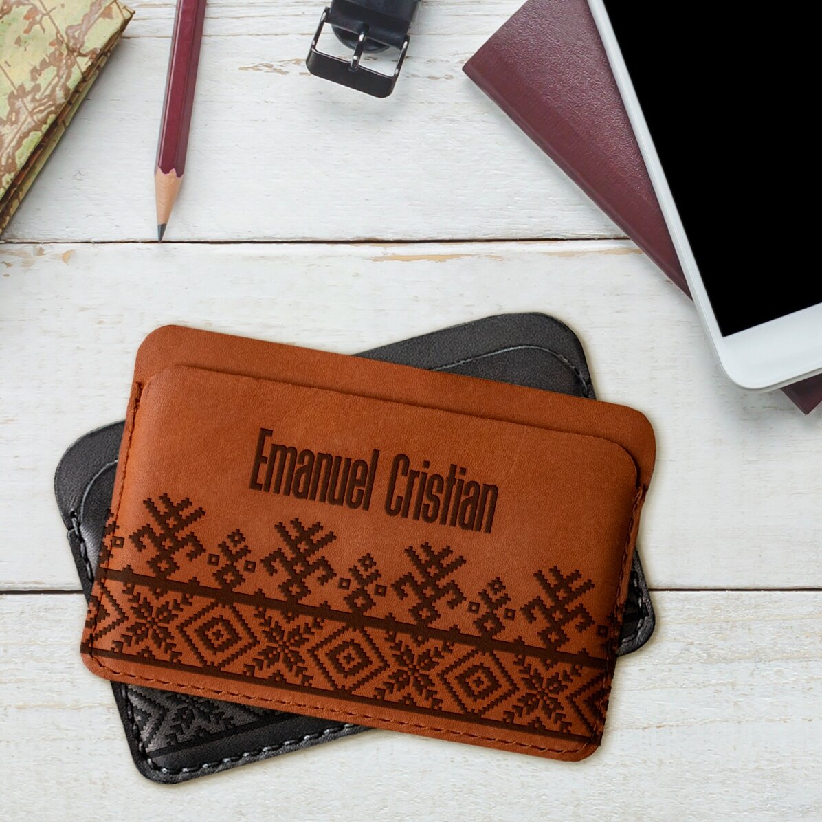 Portefeuille en cuir personnalisé avec prénom - Modèle traditionnel