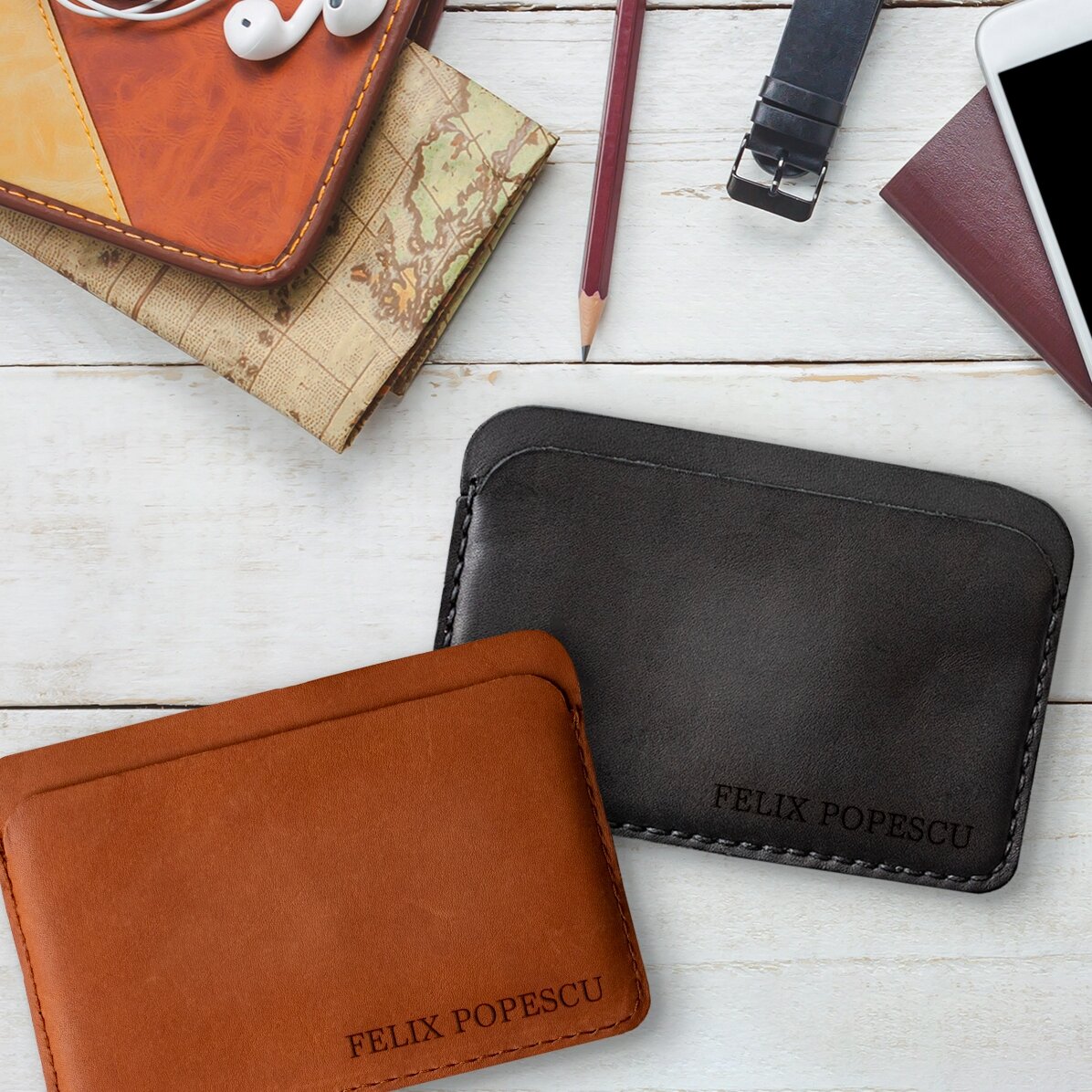 Portefeuille en cuir personnalisé avec un prénom