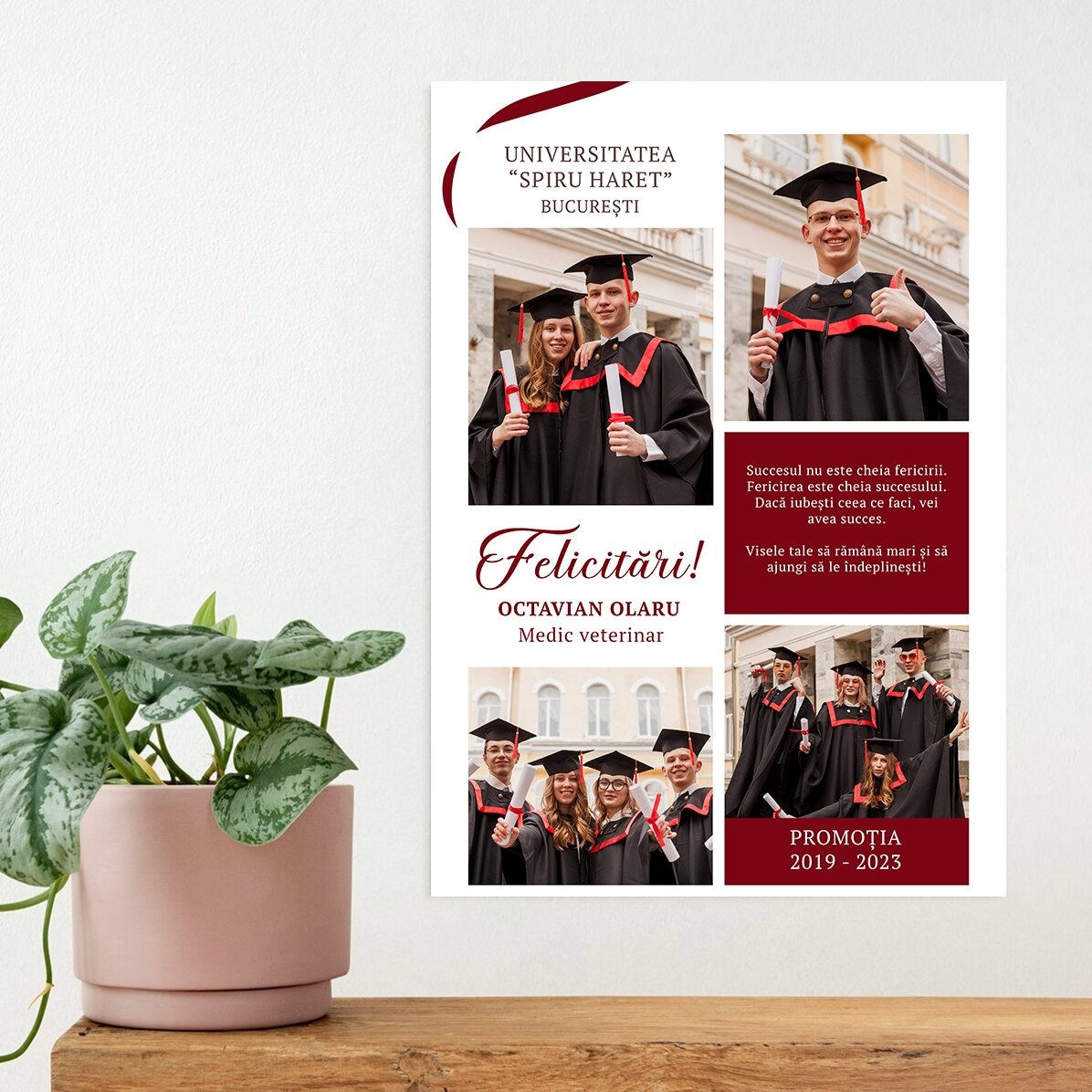 Affiche personnalisée avec 4 photos et un message - Remise des diplômes