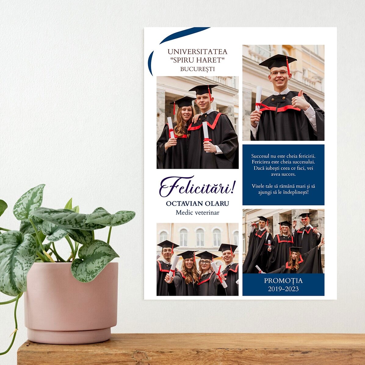 Affiche personnalisée avec 4 photos et un message - Remise des diplômes