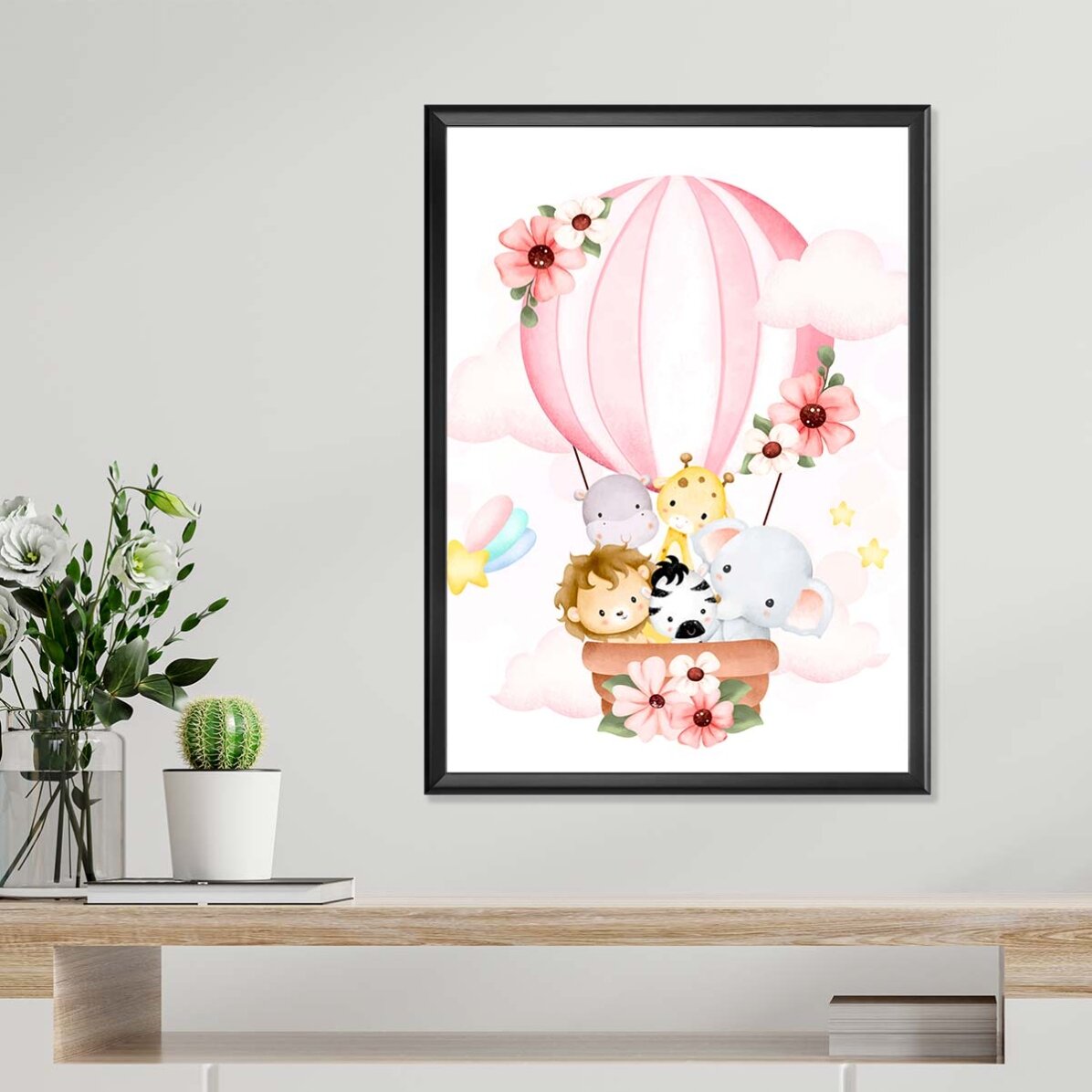 Affiche « Animaux dans une montgolfière »