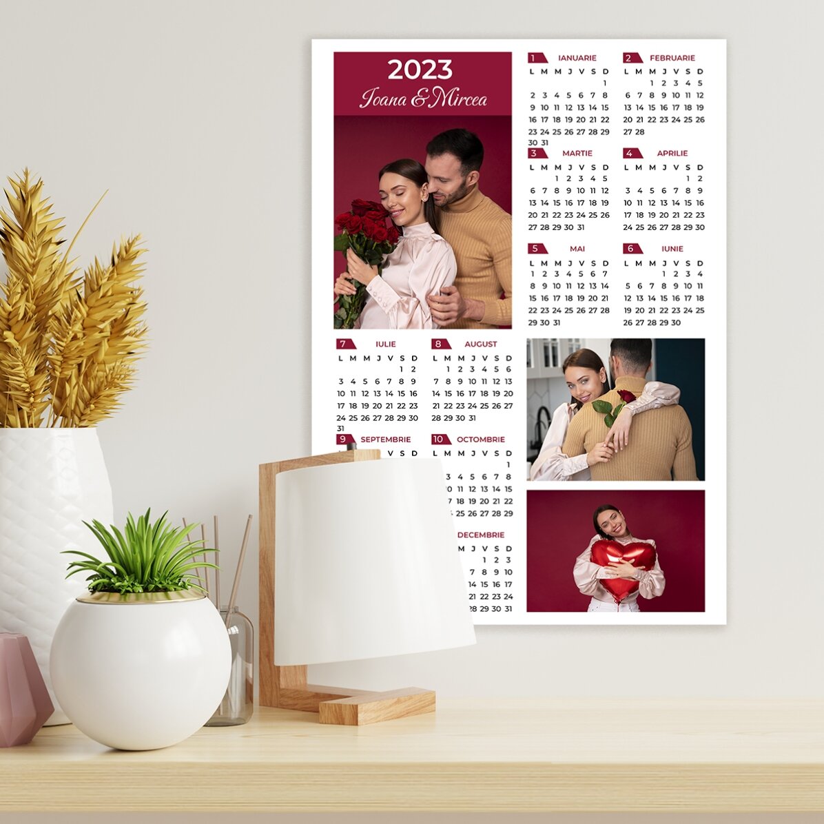 Affiche-calendrier personnalisée avec 3 photos et un texte - format portrait