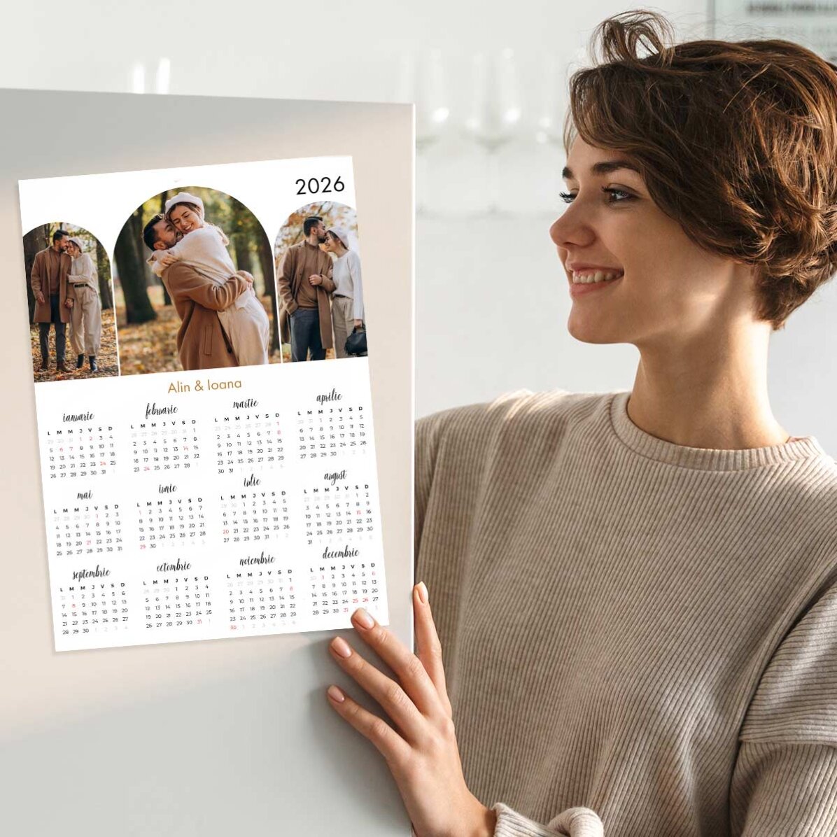 Affiche-calendrier personnalisée avec 3 photos et un prénom