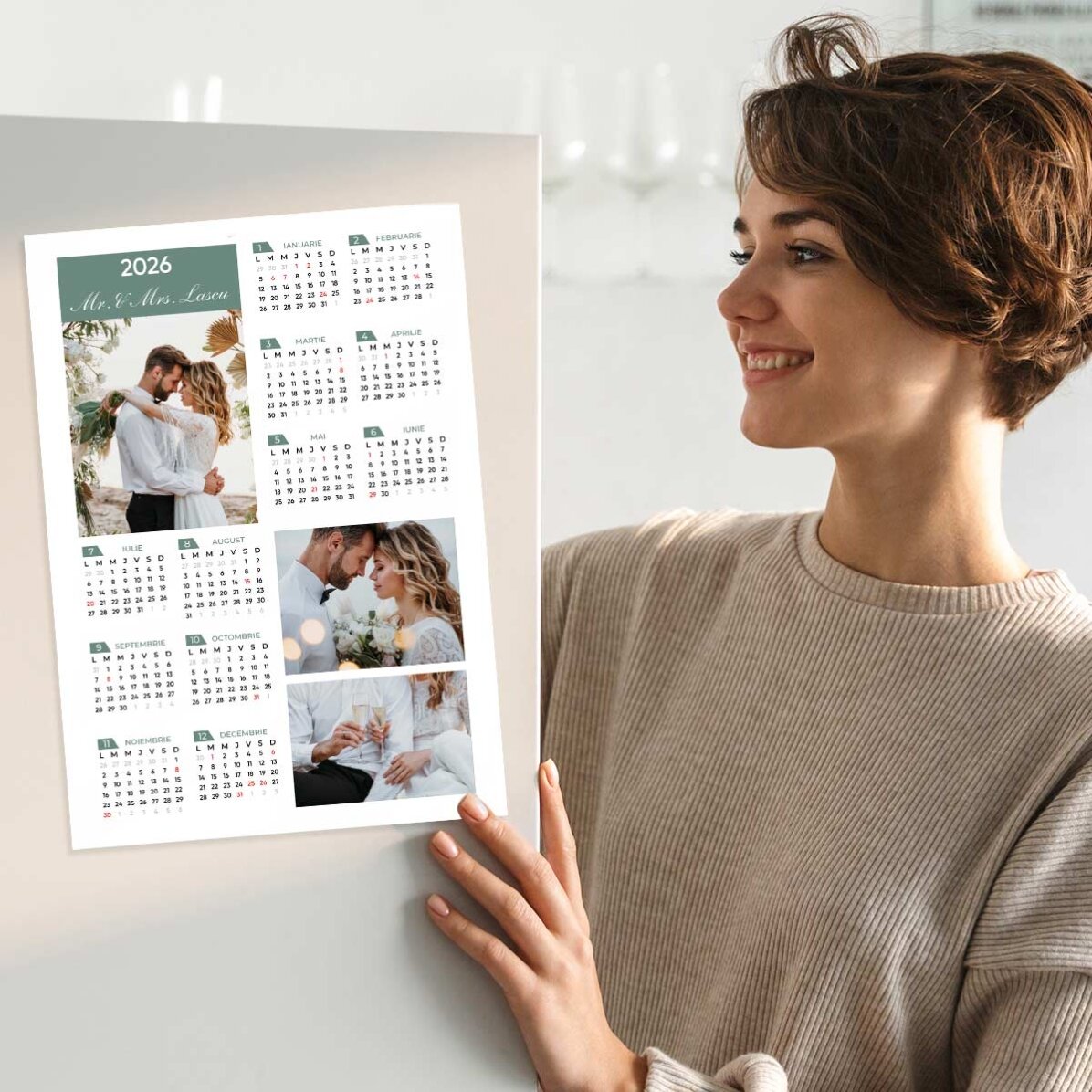 Affiche-calendrier personnalisée avec 3 photos et un texte - format portrait