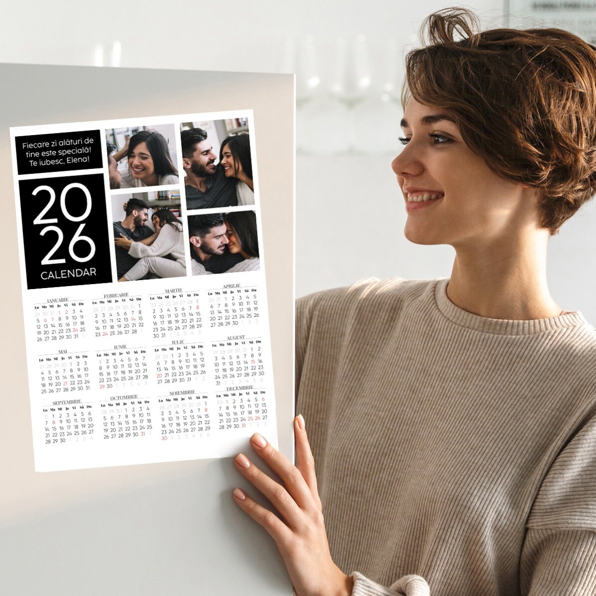 Affiche-calendrier personnalisée avec 4 photos et un message