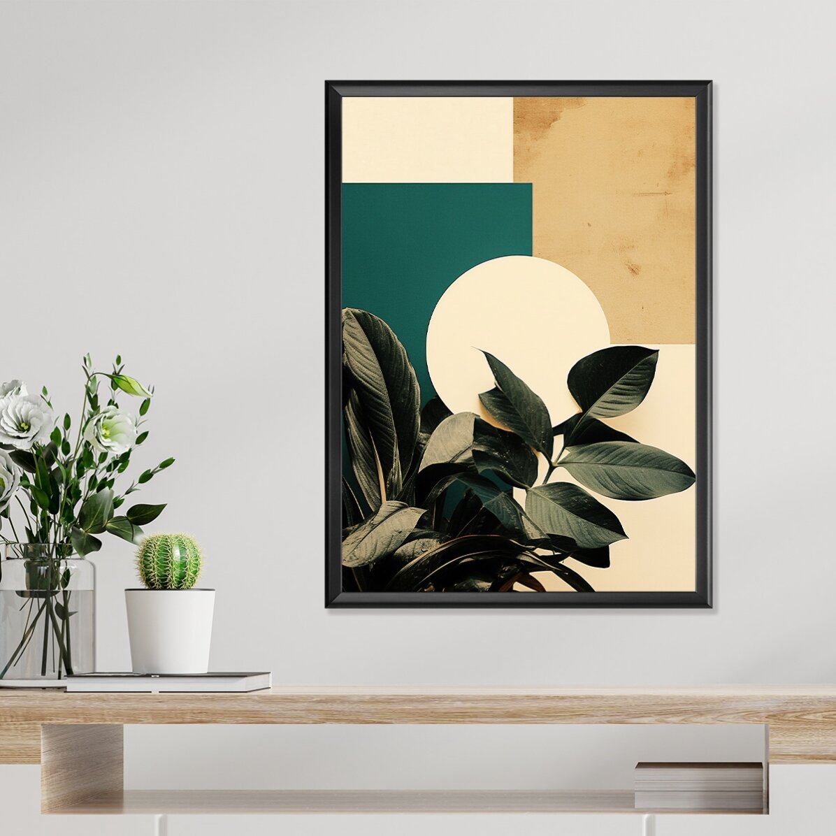 Affiche « Feuilles et formes géométriques »