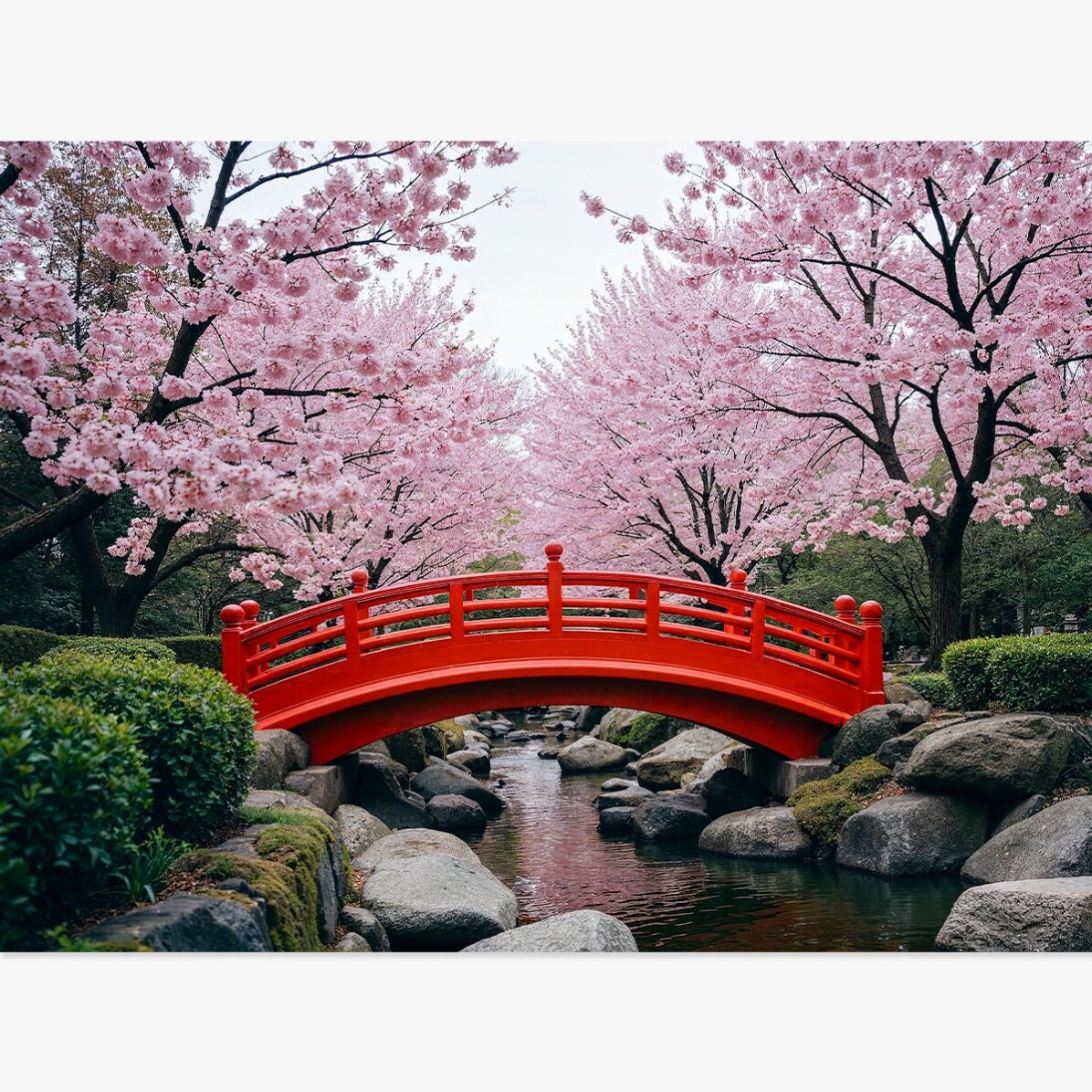 Affiche « Jardin japonais » - Cerisiers en fleurs