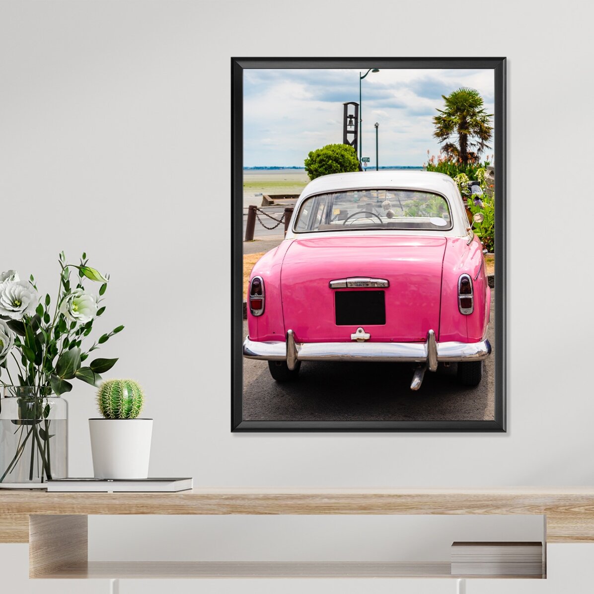 Affiche « Voiture rose vintage »