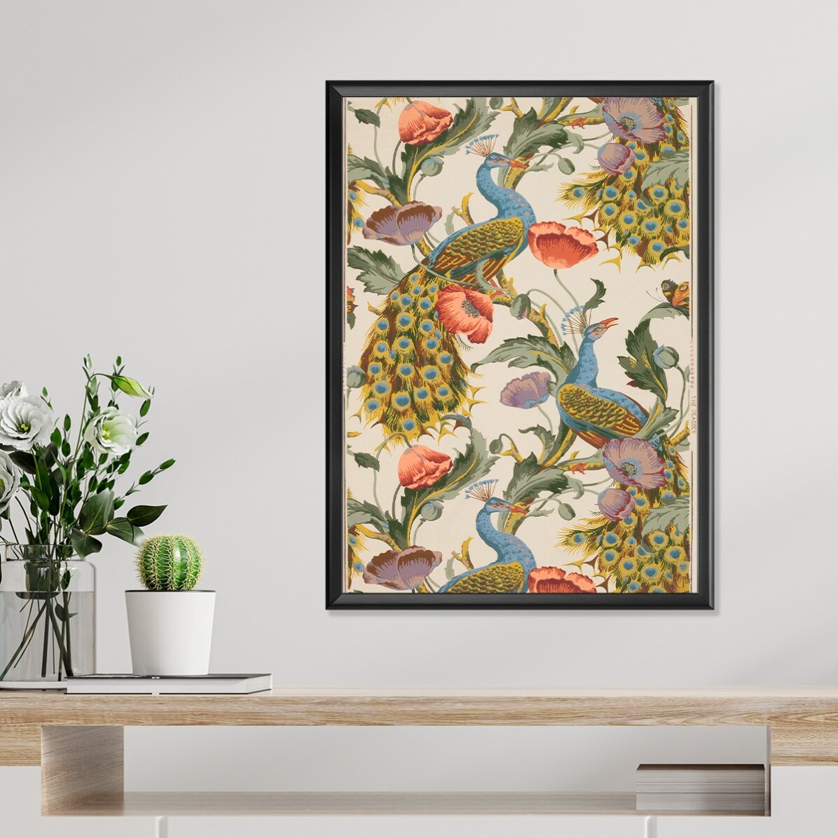 Affiche vintage « Paons et coquelicots »