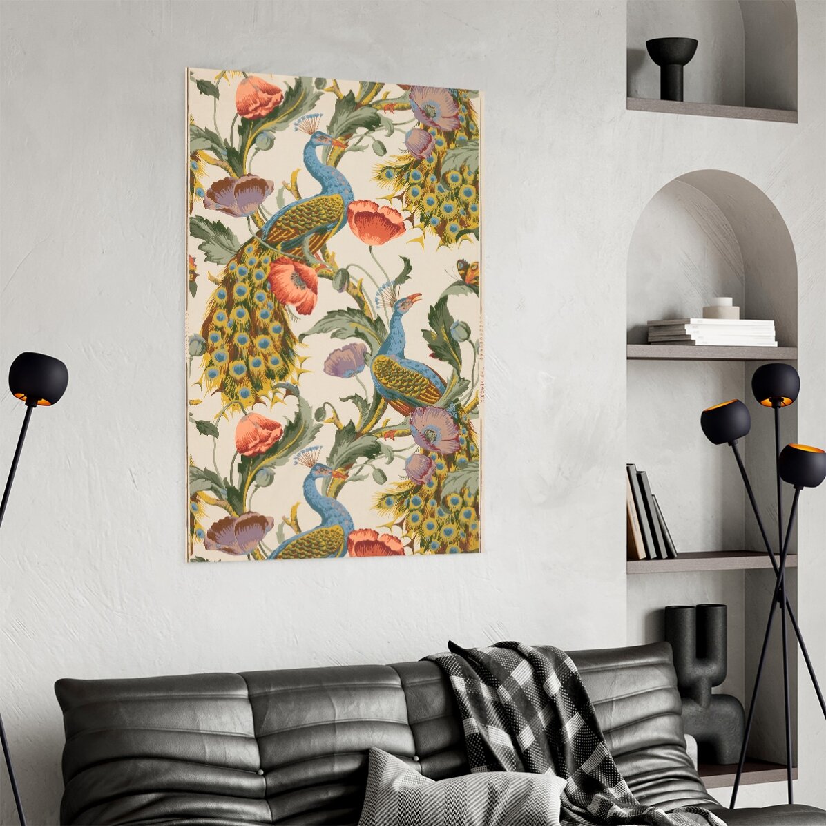 Affiche vintage « Paons et coquelicots »