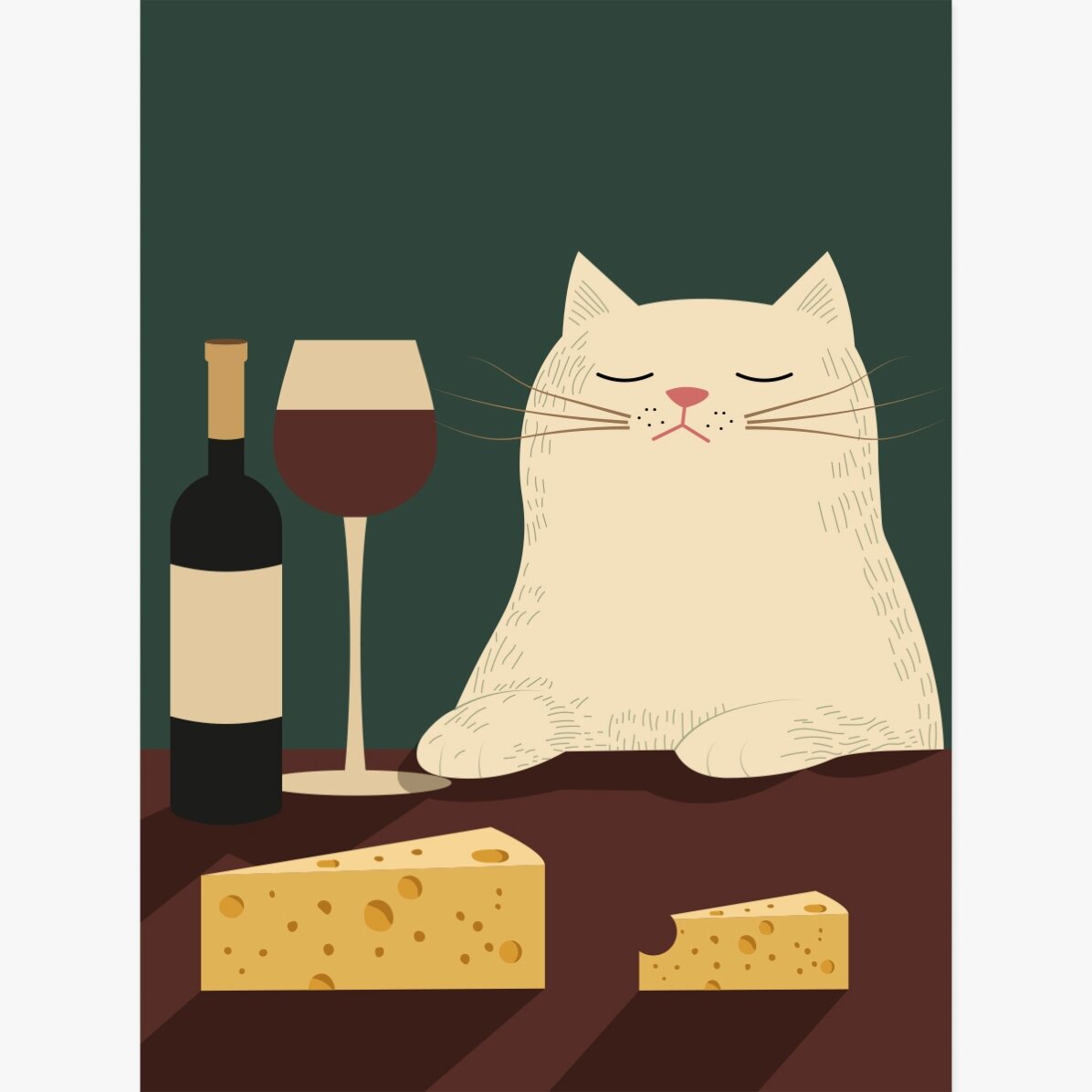 Affiche « Le chat, le vin et le fromage »