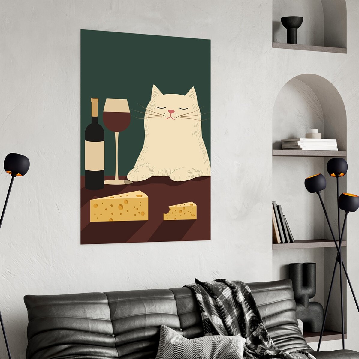 Affiche « Le chat, le vin et le fromage »