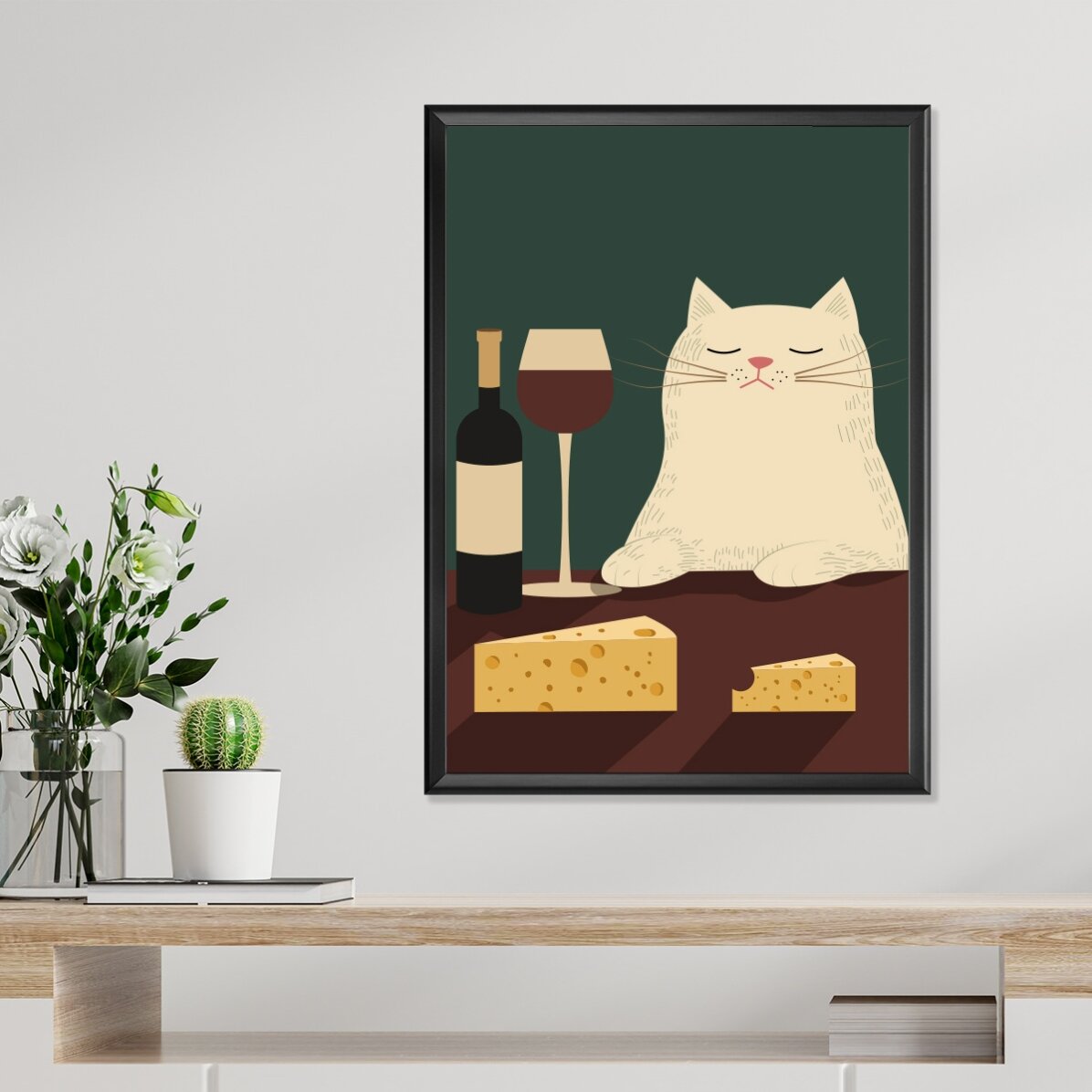 Affiche « Le chat, le vin et le fromage »