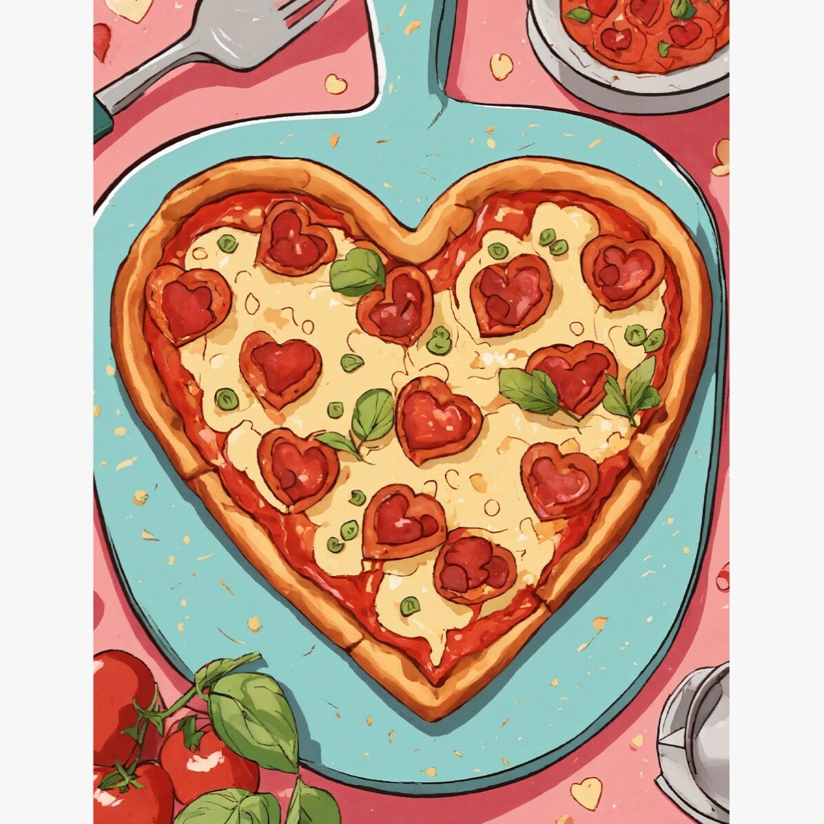 Affiche « Pizza en forme de cœur »