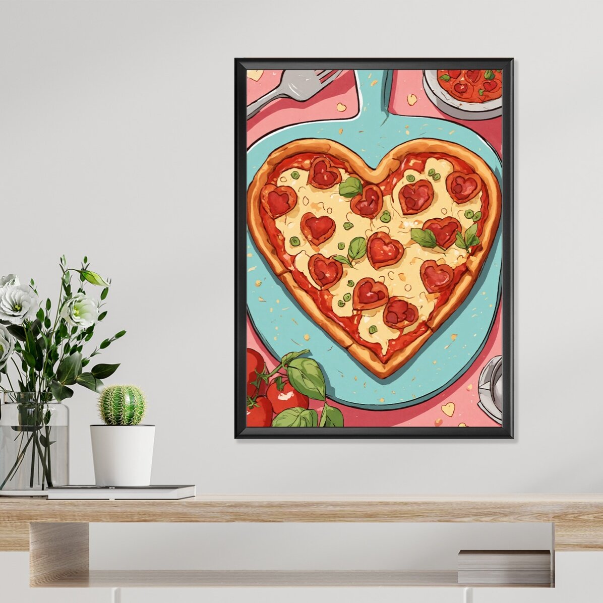 Affiche « Pizza en forme de cœur »