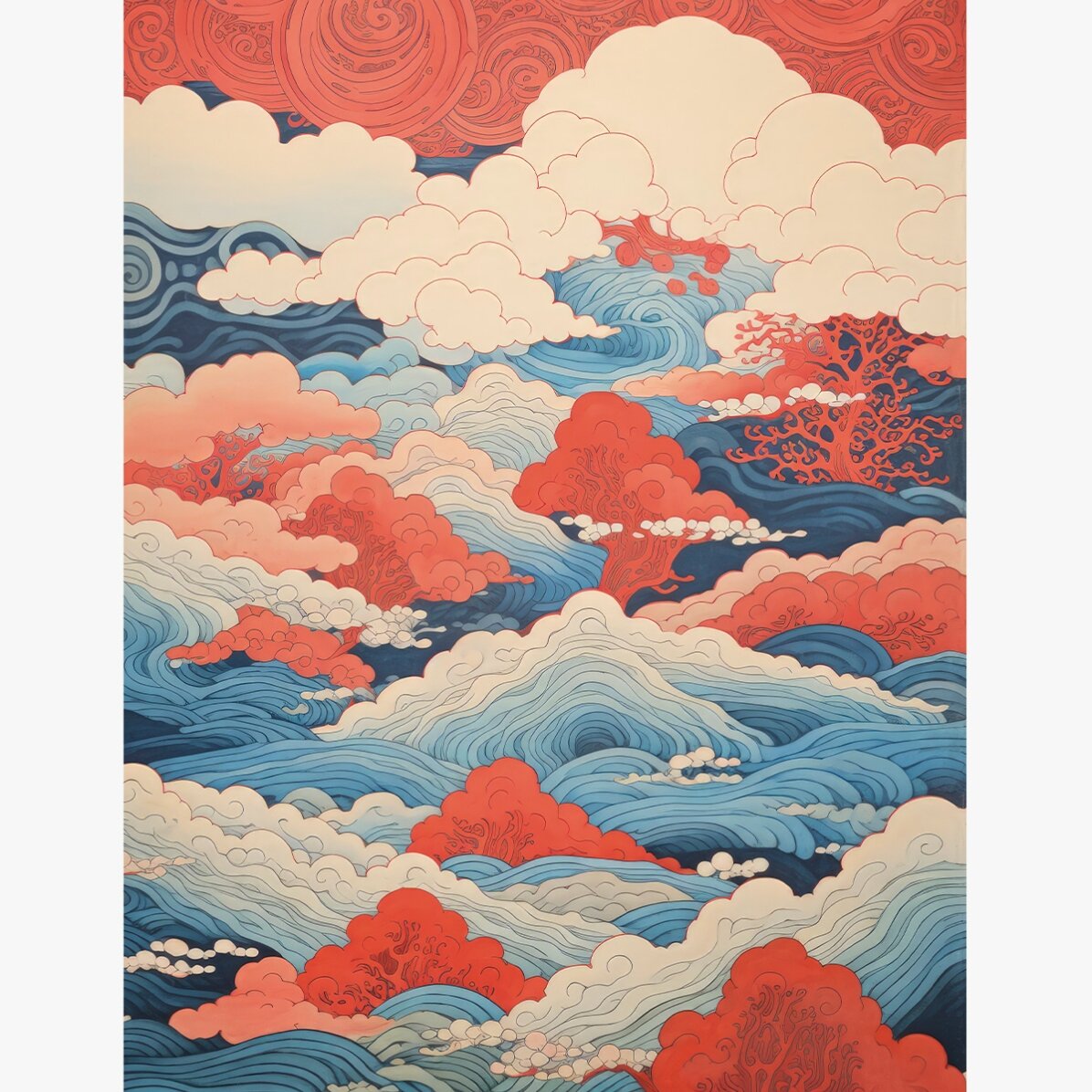 Affiche « Vagues et nuages » de style japonais