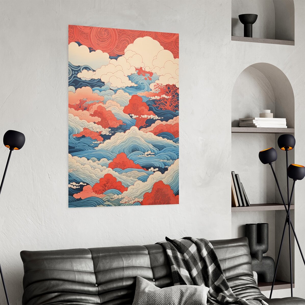 Affiche « Vagues et nuages » de style japonais