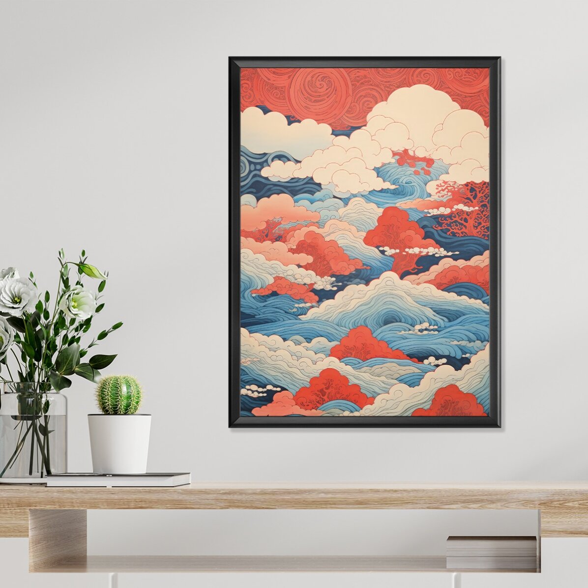 Affiche « Vagues et nuages » de style japonais