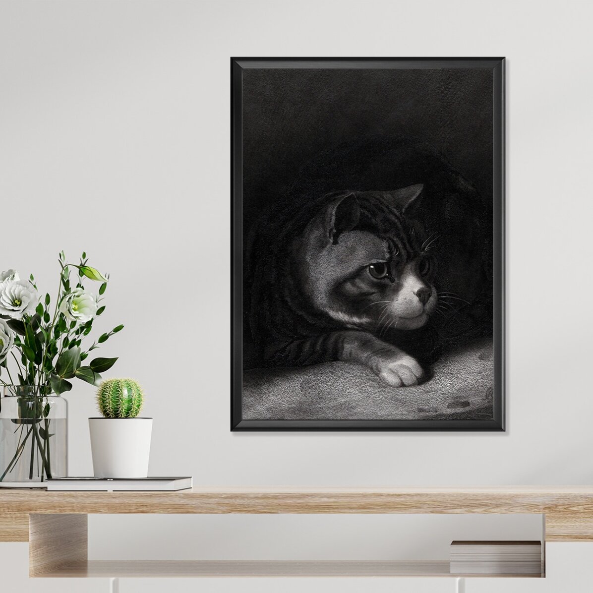 Affiche de William Gil, « Le chat vigilant scrutant les ombres », 1855