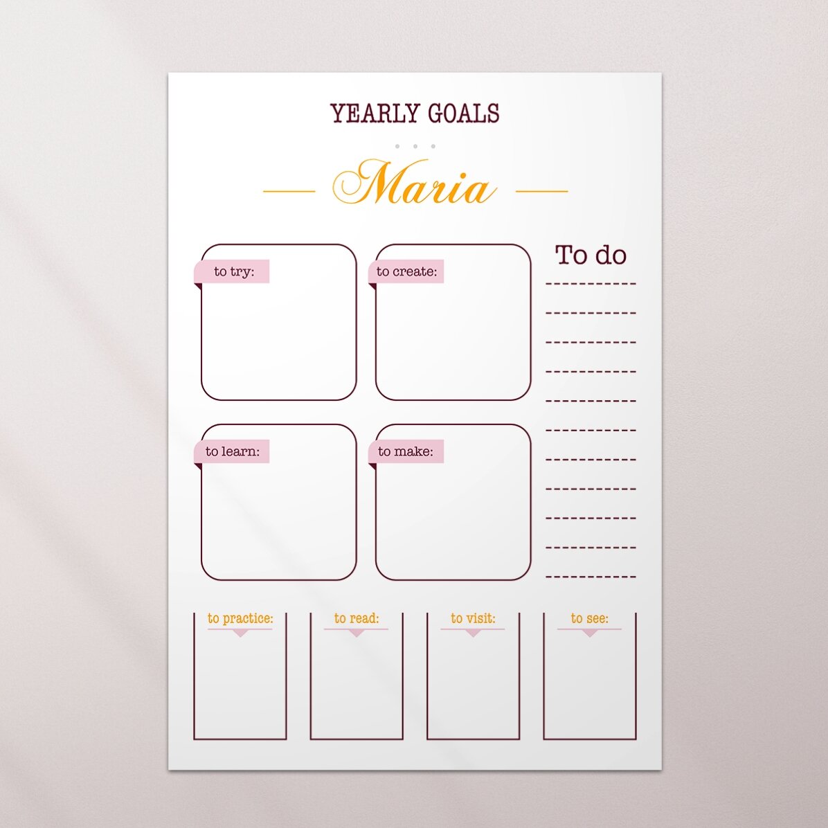 Personalised poster - Yearly goals