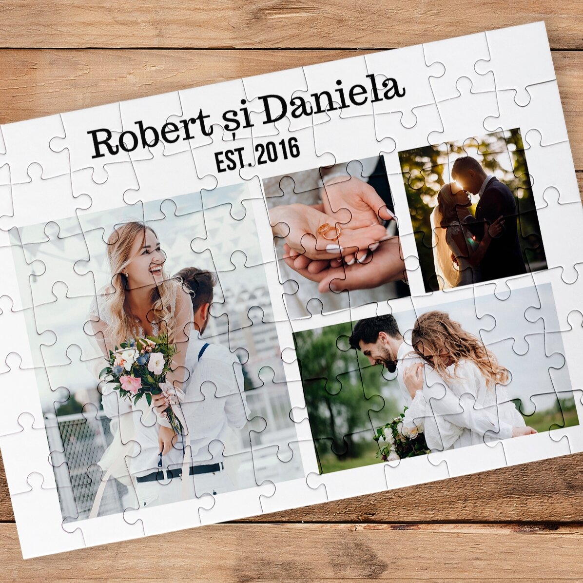 Puzzle personnalisé avec 4 photos et un texte, 28 x 19 cm - Sweet memories