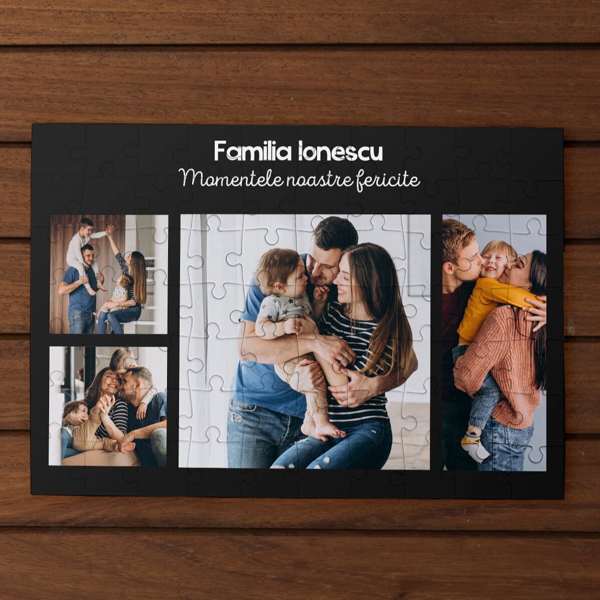 Puzzle personnalisé avec 4 photos et un texte, 28 x 19 cm
