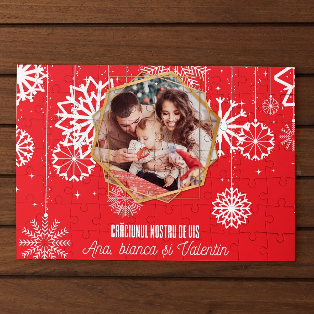 Puzzle personnalisé avec une photo et un texte, 28 x 19 cm - Notre Noël