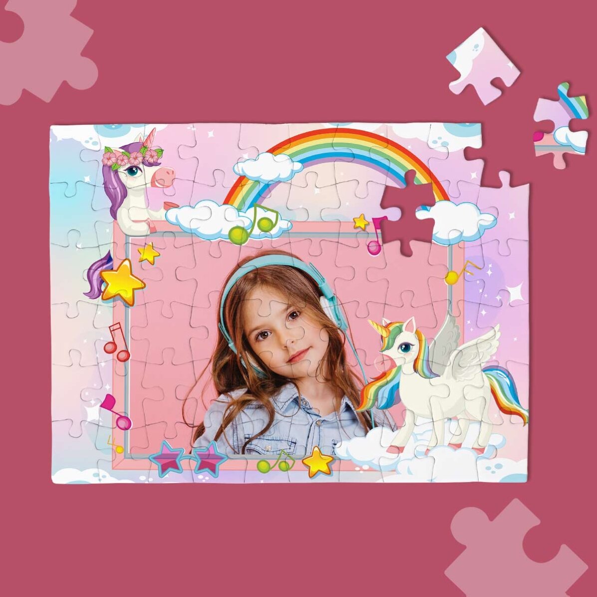 Puzzle personnalisé pour enfants avec une photo et un texte - Licornes