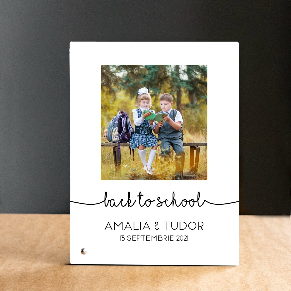 Cadre photo de bureau personnalisé avec une photo et un texte - « My first day »