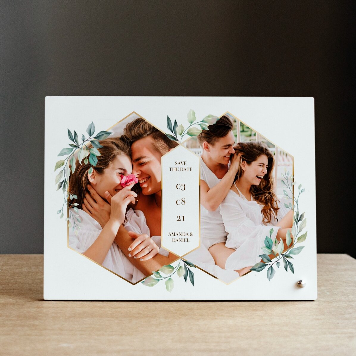 Cadre photo de bureau personnalisé avec 2 photos et un texte - Mariage