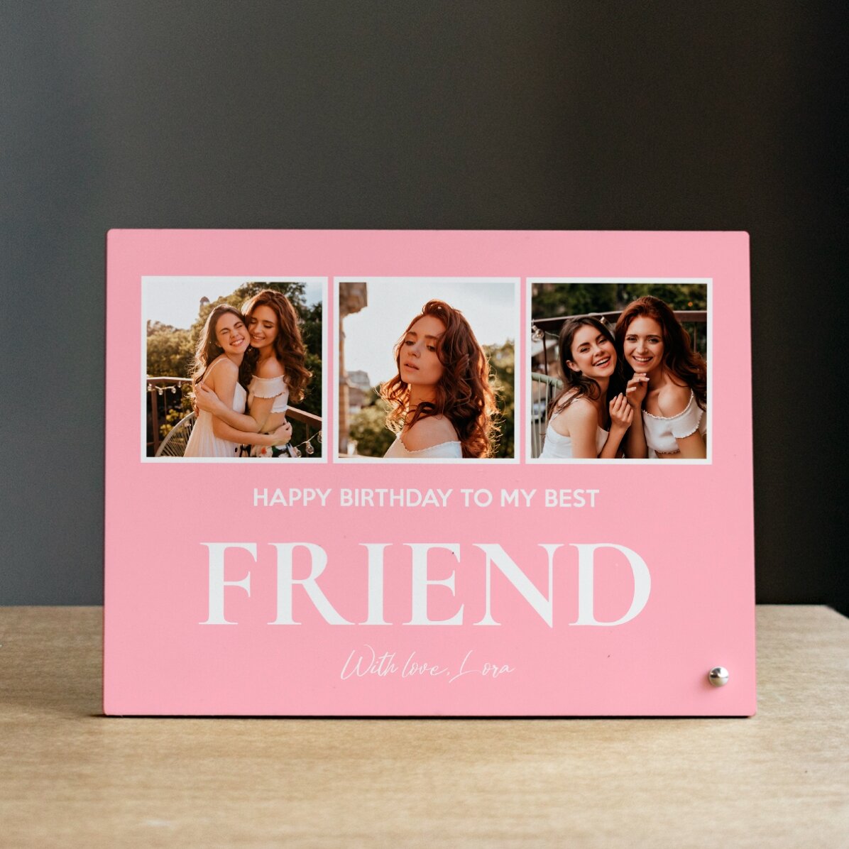 Cadre photo de bureau personnalisé avec 3 photos et un texte - With love