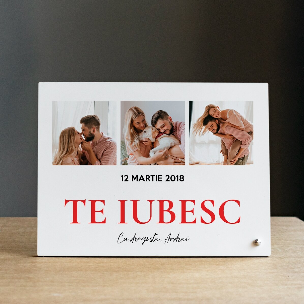 Cadre photo de bureau personnalisé avec 3 photos et un texte - With love