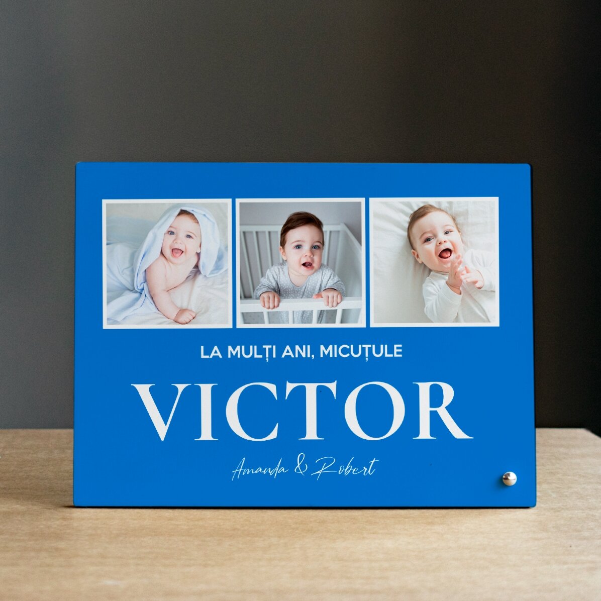 Cadre photo de bureau personnalisé avec 3 photos et un texte - With love