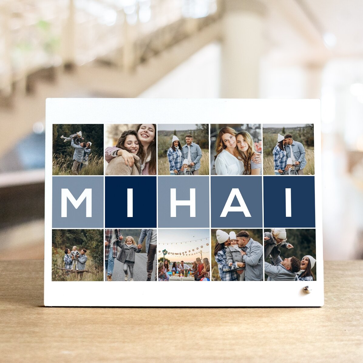 Cadre photo de bureau personnalisé avec 10 photos et un prénom de 5 lettres