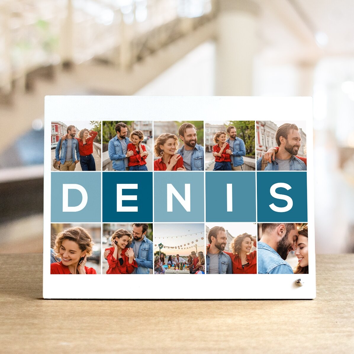 Cadre photo de bureau personnalisé avec 10 photos et un prénom de 5 lettres