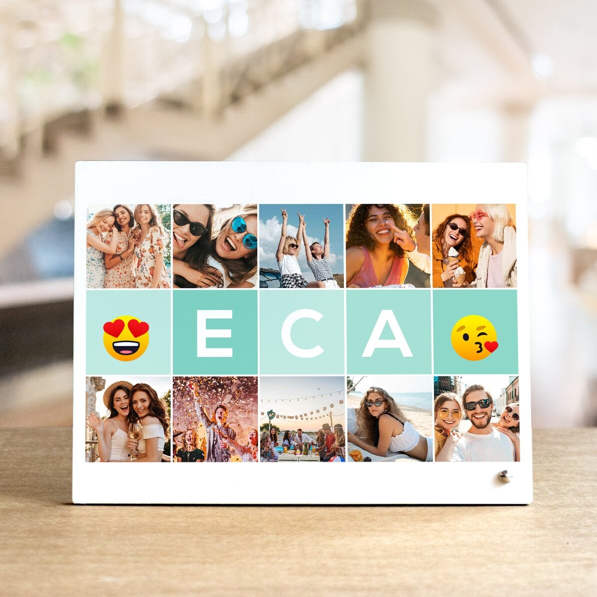 Cadre photo de bureau personnalisé avec 10 photos et un prénom de 5 lettres