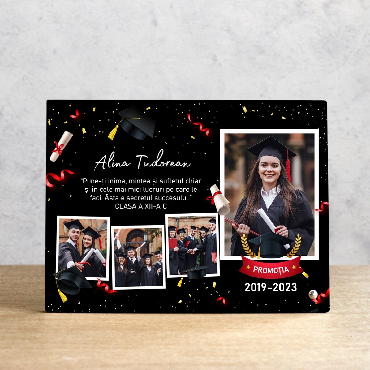 Cadre photo de bureau personnalisé avec 4 photos et un texte pour les diplômés