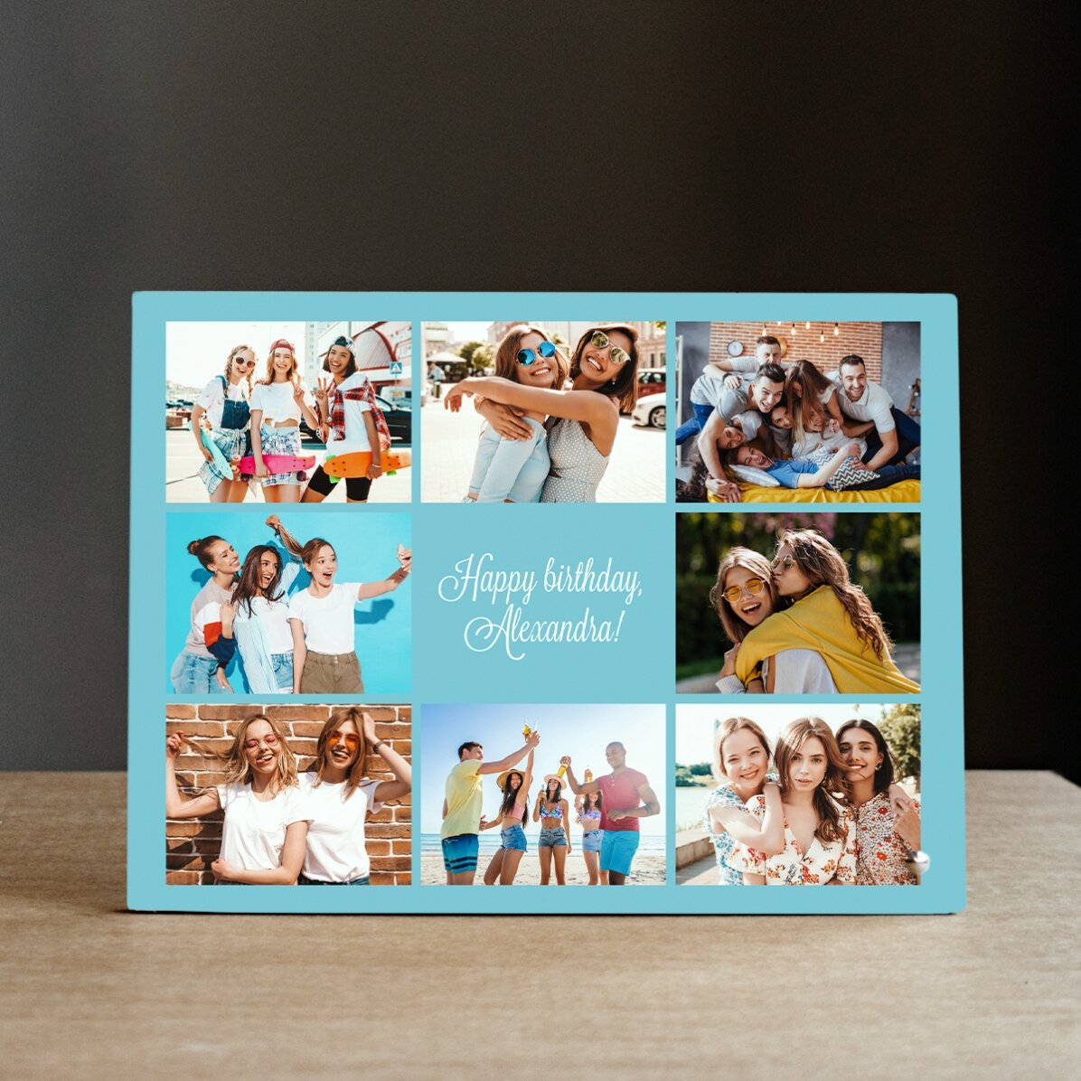 Cadre photo de bureau personnalisé avec 8 photos et un texte - Happily Ever After