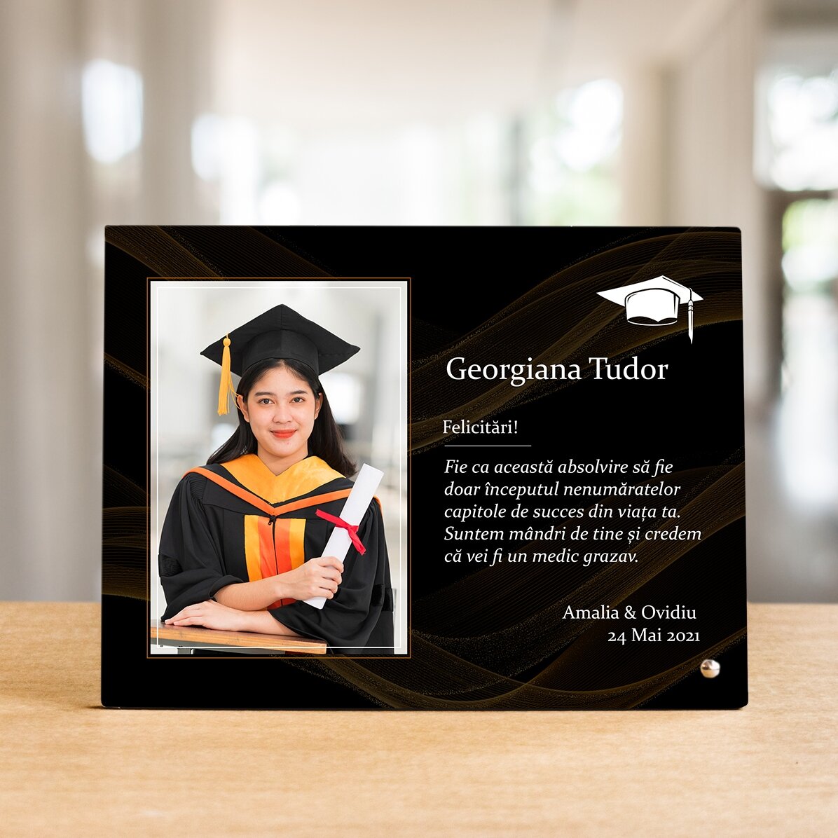 Cadre photo de bureau personnalisé avec une photo et un texte - Remise des diplômes