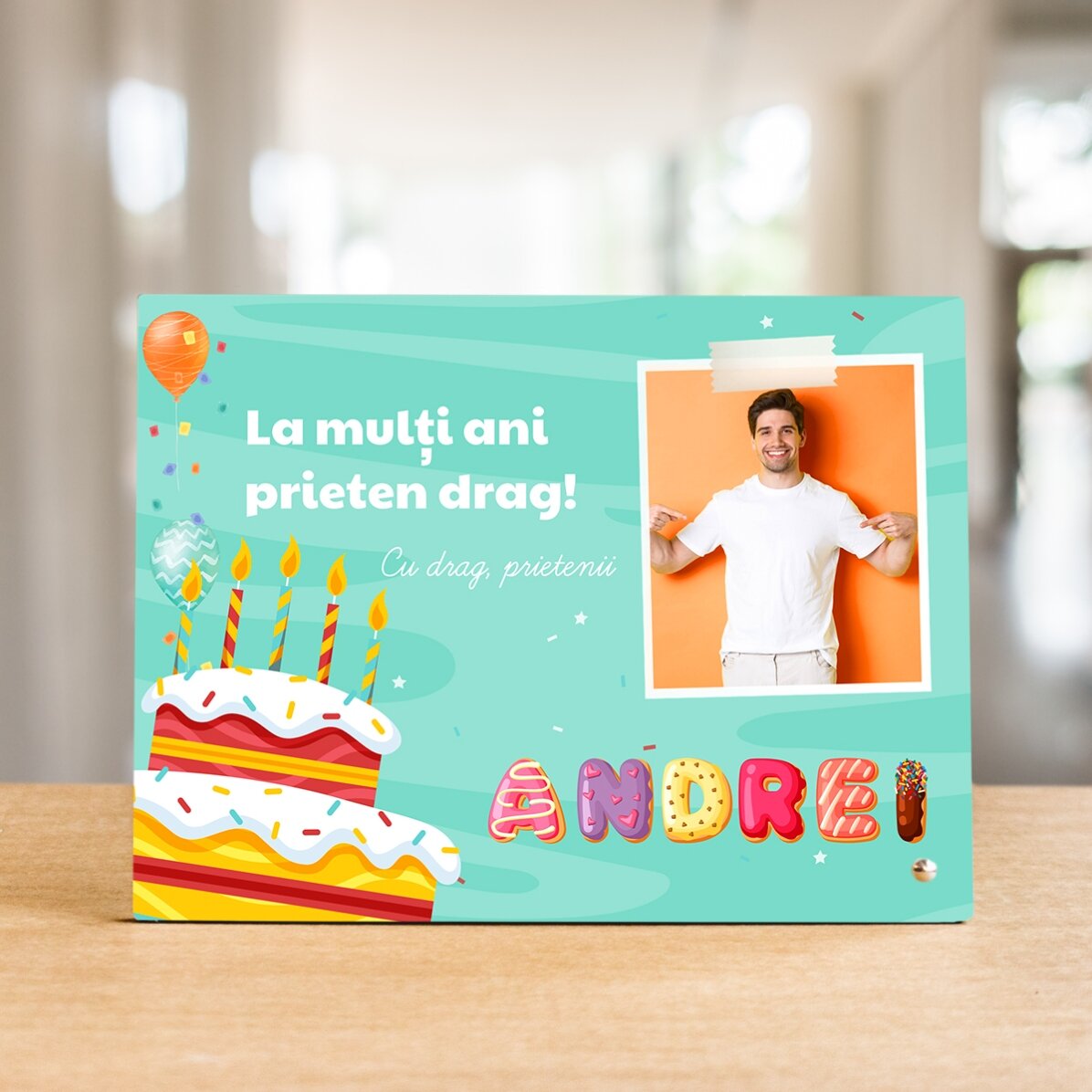 Cadre photo de bureau personnalisé avec une photo, un texte et un nom spécial - Anniversaire