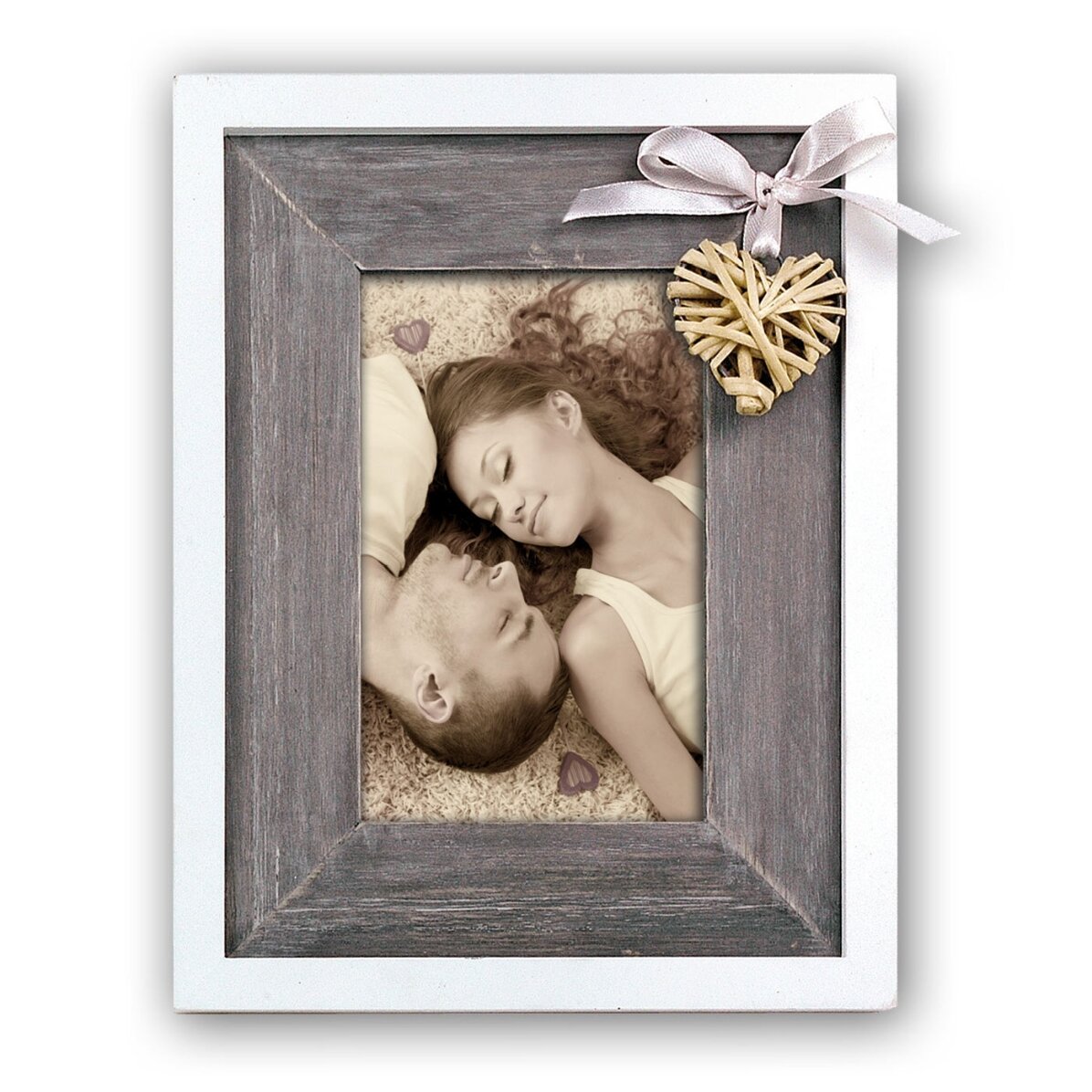 Cadre photo avec nœud et cœur en bois, 18,5 x 23,5 cm