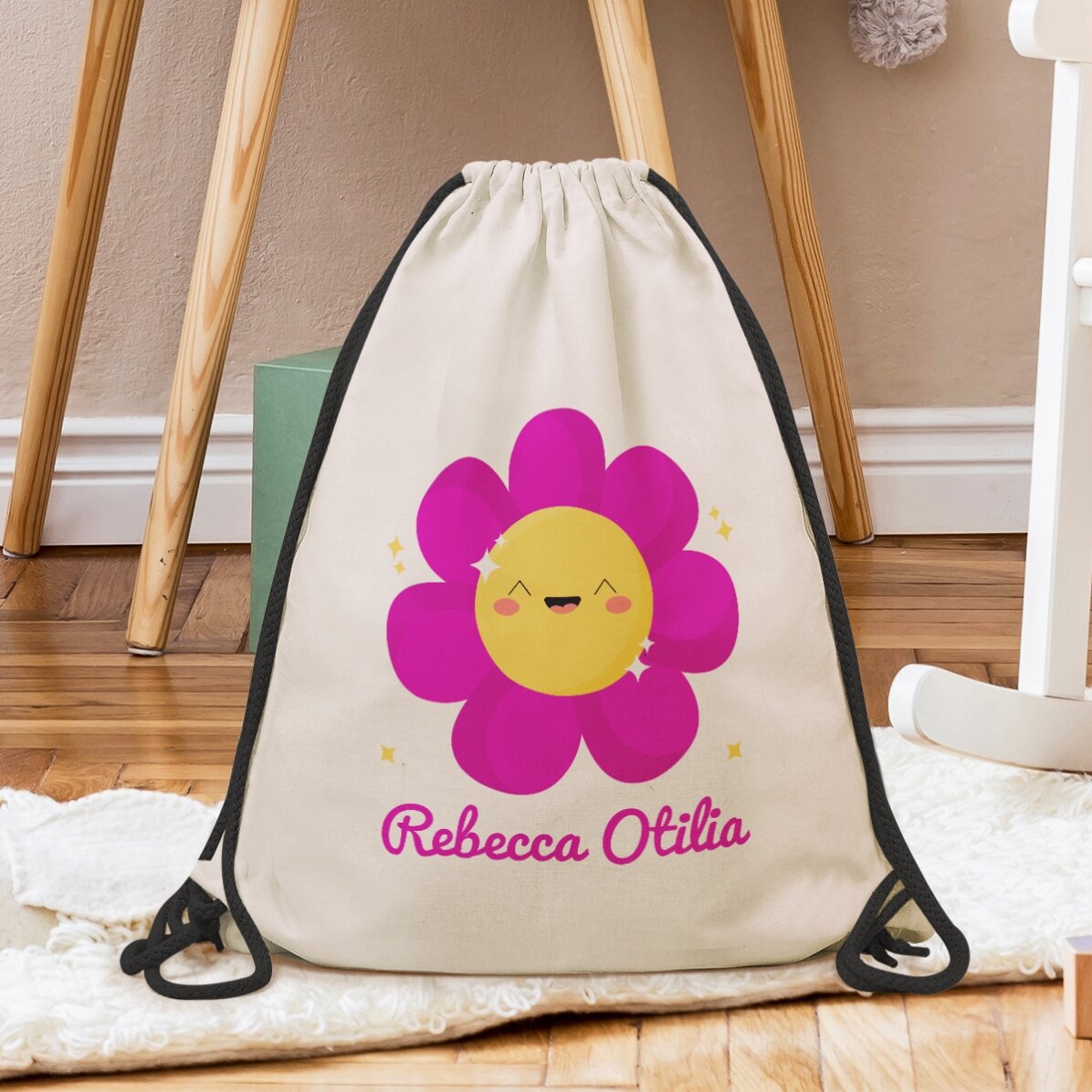 Sac à dos personnalisé avec prénom - Modèle « fleur colorée »